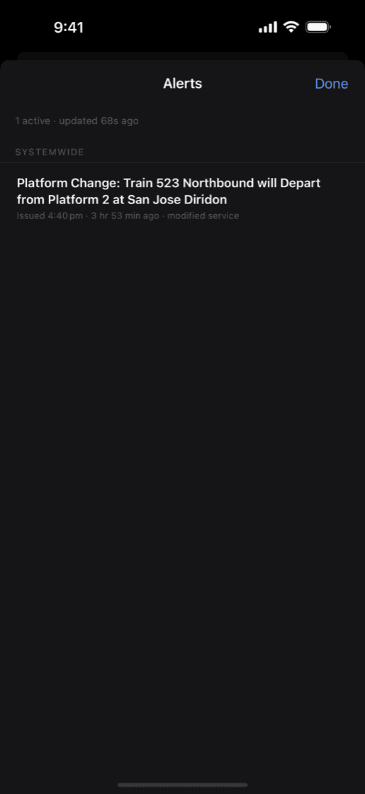 Service alerts for the chosen stations